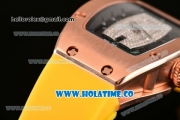 Richard Mille RM007 Miyoa 6T51 Automatic Rose Gold Case with Diamonds Dial and Yellow Rubber Strap