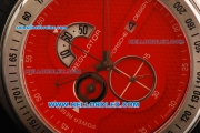 Porsche Design Regulator Chronograph Miyota Quartz Movement Steel Case with Red Dial and Black Rubber Strap