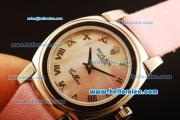 Rolex Cellini Swiss Quartz Steel Case with Pink MOP Dial and Roman Markers-Pink Leather Strap