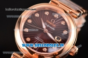 Omega De Ville Ladymatic Swiss ETA 2671 Automatic Full Rose Gold with Brown Stripy Dial and Diamonds Markers