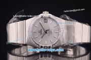 Omega Constellation Co-Axial Swiss ETA 2824 Automatic Full Steel with Diamond Bezel and Silver Dial-Stick Markers