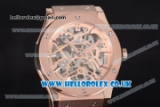 Hublot Classic Fusion Skeleton Asia Automatic Rose Gold Case with Skeleton Dial and Brown Rubber Strap
