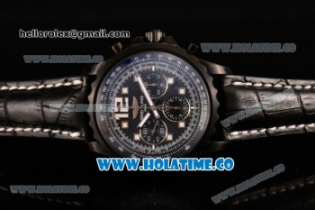 Breitling Chronospace Swiss Valjoux 7750 Automatic PVD Case with White Markers Black Dial and Black Leather Strap