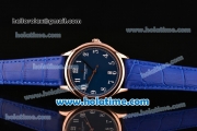 Vacheron Constantin Historiques Chronometre Royal 1907 Miyota Quartz Rose Gold Case with Blue Leather Strap Blue Dial and Arabic Numeral Markers