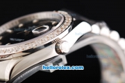 Rolex Day Date II Automatic Movement Full Steel with Diamond Bezel-Diamond Markers and Black Dial