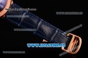 Cartier Rotonde De Swiss Quartz Rose Gold Case with Diamonds Blue Leather Strap with Blue Guilloche Dial