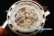 Patek Philippe Skeleton Automatic Movement Steel Case with Roman Numerals and Brown Leather Strap