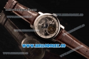 Vacheron Constantin Traditionelle Minute Repeater Tourbillon Swiss Tourbillon Manual Winding Steel Case with Gray Dial Steel Bezel and Brown Leather Strap