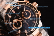 Ulysse Nardin Maxi Marine Diver Chrono Japanese Miyota OS20 Quartz Two Tone Case Stick Markers with Two Tone Strap and Black Dial