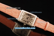 Franck Muller Long Island Swiss Quartz Movement Diamond Dial and Bezel with Pink Leather Strap