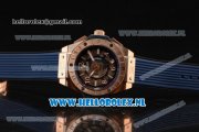 Hublot Big Bang Unico GMT Asia Auto Rose Gold Case with Skeleton Dial and Blue Rubber Strap