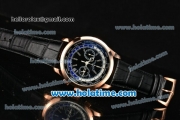 Patek Philippe Complicated World Time Chrono Miyota Quartz Rose Gold Case with Stick Markers and Black Dial