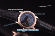 BlancPain Moonphase ST25 Automatic Rose Gold Case with Black Dial and Black Leather Strap-Rose Gold Markers