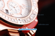 Hublot Big Bang Swiss Valjoux 7750 Automatic Movement Rose Gold Case with Diamond Bezel-White Dial and Red Rubber Strap