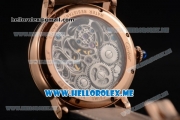 Cartier Ronde De MoonPhase Swiss Tourbillon Manual Winding Rose Gold Case with Skeleton Dial and Black Leather Strap