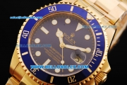 Rolex Submariner Swiss ETA 2836 Automatic Movement Gold Case and Strap with Blue Bezel and White Markers 43mm