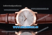 Audemars Piguet Jules Audemars Clone AP Calibre 3120 Automatic Rose Gold Case with Stick Markers Silver Dial and Brown Leather Strap