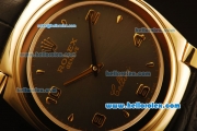 Rolex Cellini Swiss Quartz Yellow Gold Case with Brown Dial and Black Leather Strap-Numeral Markers