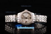 Rolex Datejust Oyster Perpetual Automatic Movement Full Steel with Flower Pattern Silver Dial and Diamond Bezel-Lady Size