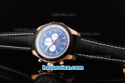 Breitling Chrono-Matic Chronograph Quartz Movement PVD Bezel with Black Dial and RG Case/Silver Subdials-Black Leather Strap