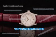 Omega De Ville Prestige Miyota Quartz Steel Case with White MOP Dial Diamonds Bezel and Wine Leather Strap Omega De Ville Prestige Miyota Quartz Steel Case with White MOP Dial Diamonds Bezel and Wine Leather Strap