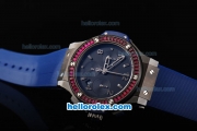 Hublot Big Bang Swiss Valjoux 7750 Chronograph Movement PVD Case with Black Dial-Red Diamond Bezel and Blue Rubber Strap