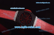 Hublot Big Bang Red Magic Swiss Valjoux 7750 Automatic Movement PVD Case with Black Dial and Red Leather Strap