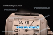 Cartier Santos 100 Large Asia Automatic Steel Case with Black Leather Strap Black Roman Numeral Markers and White Dial