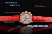 Omega Speedmaster Chrono Swiss Quartz Rose Gold Case Diamond Bezel with Red Leather Strap and White Dial Numeral Markers