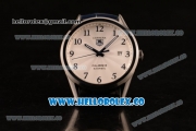 Tag Heuer Carrera Calibre 5 wiss ETA 2824 Automatic Steel Case with White Dial and Blue Leather Strap