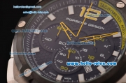 Porsche Design Chrono Miyota OS20 Quartz Stainless Steel Case with Black Rubber Strap Black Dial Yellow Pointer