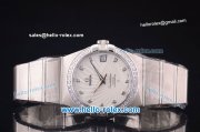 Omega Constellation Co-Axial Swiss ETA 2824 Automatic Full Steel with Diamond Bezel and White Stripy Dial-Diamond Markers