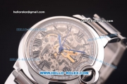 Cartier Ballon Bleu De Automatic Full Steel with Skeleton Dial and Black Roman Markers