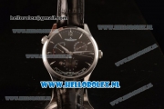 1:1 Jaeger-LECoultre Master Georgraphic Miyota 9015 Automatic Steel Case with Black Dial Stick Markers and Black Genuine Leather