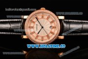 Cartier Rotonde De Miyota Quartz Rose Gold Case with White Dial Diamonds Bezel and Diamonds Markers