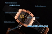 Richard Mille RM036 ST28-UP Automatic Rose Gold Case with Black Rubber Strap Skeleton Dial and Arabic Numeral Markers- 7750 Coating