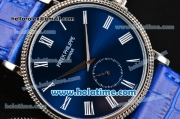 Patek Philippe Calatrava Miyota Quartz Steel Case with Roman Numeral Markers and Blue Dial