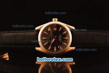 Omega Seamaster Co-Axial Automatic Rose Gold Case with Black Dial and Black Leather Strap - ETA Coating