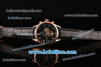 Tag Heuer Mikrograph Chrono Miyota OS10 Quartz Rose Gold Case with Black Leather Strap and Black/Grey Dial