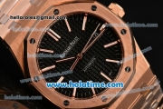 Audemars Piguet Royal Oak Swiss ETA 2824 Automatic Full Rose Gold with Sitck Markers and Black Dial - 1:1 Original