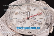 Hublot Big Bang Chrono Miyota OS20 Quartz Diamonds/Steel Case with White Dial and Diamonds Bezel