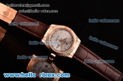 Rolex Day-Date Asia 2813 Automatic Rose Gold Case with Brown Leather Strap Stick Markers and White Dial