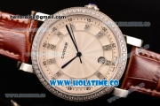 Cartier Rotonde De Miyota Quartz Steel Case with White Dial Diamonds Bezel and Diamonds Markers