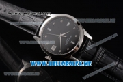 Patek Philippe Calatrava Miyota 9015 Automatic Steel Case with Black Dial Black Leather Strap and Diamonds Markers