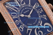 Franck Muller Long Island Swiss Quartz Rose Gold Case Diamond Bezel with Blue Leather Strap and Blue Dial