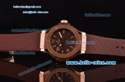 Hublot Big Bang Swiss ETA Quartz Rose Gold Case with Stick/Numeral Markers Brown Carbon Fiber Dial and Brown Rubber Strap