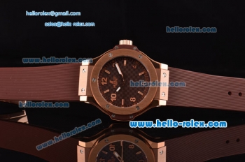 Hublot Big Bang Swiss ETA Quartz Rose Gold Case with Stick/Numeral Markers Brown Carbon Fiber Dial and Brown Rubber Strap