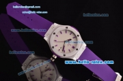 Hublot Classic Fusion Japanese Miyota OS2035 Quartz Ceramic Case with Purple Rubber Strap and White Dial Stick Markers