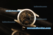 Jaeger Lecoultre Power Reserve Tourbillon Automatic Steel Case with Black Dial and Black Leather Strap - ETA Coating