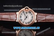 Cartier Ballon Bleu Medium Asia Automatic Rose Gold Case with Silver Dial Roman Numeral Markers and Brown Leather Strap (YF)